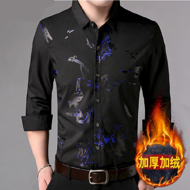 Áo nhung Bắc Cực cộng với áo sơ mi nhung nam dài tay mùa đông mới trung niên tiêu chuẩn nam đáy dày áo ấm ao so mi dep