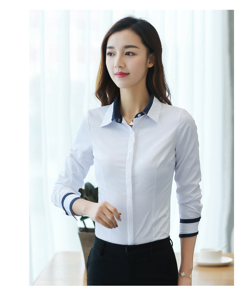 Xuân 2018 mới áo dài tay cotton chuyên dụng dụng cụ áo sơ mi trắng cổ áo Slim phiên bản màu Hàn Quốc mỏng Áo sơ mi trắng nữ form rộng tay dài