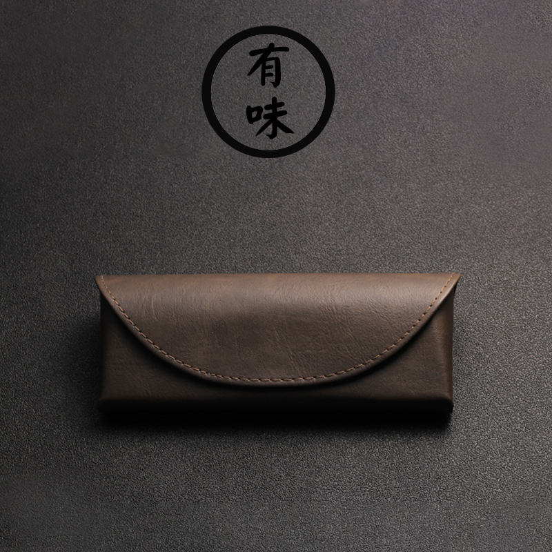 High-End Crazy Horse Leather Handmade Men's and Women's Light Luxury Leather Ultra-Light Myopia Glasses Case Sunglasses Storage Box Aluminum