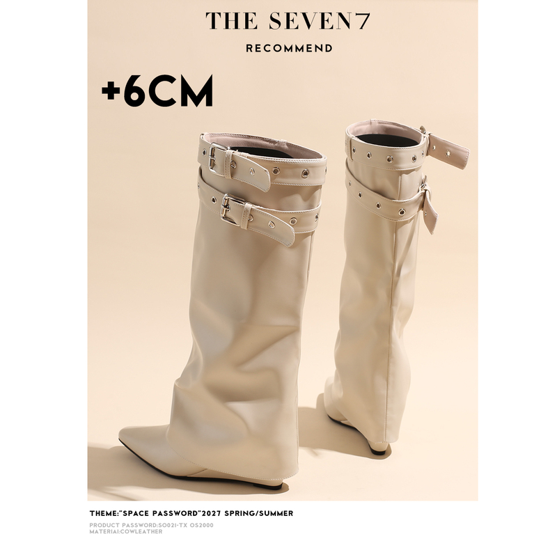 The Seven7 White Pointed-Toe Boots, Melard Stacked Long Boots, Wide-Leg High-Heeled Black Long Tube Boot Pants for Women The Seven7 White Pointed-Toe Boots, Melard Stacked Long Boots, Wide-Leg High-Heeled Black Long Tube Boot Pants for Women