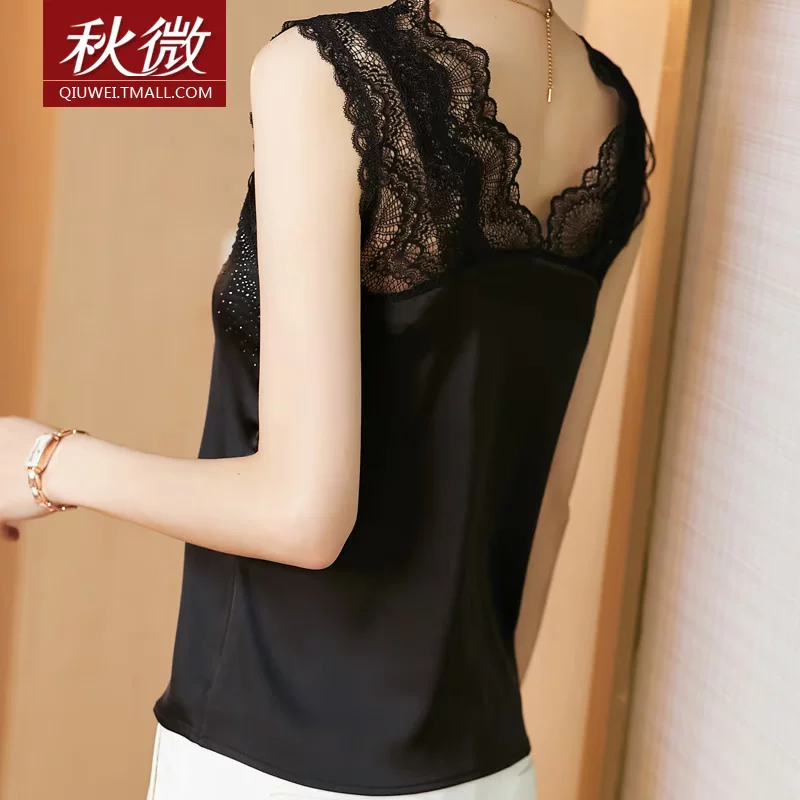 Осенняя Lace жилетка, универсальный фалшивый воротник, черная базовая майка без рукавов, коллекция 2021