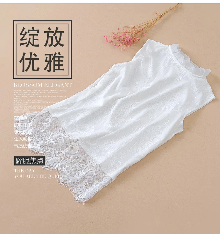 Mùa thu vi đáy áo sơ mi nữ trung dài mới hoang dã ngọt ngào khí chất ren áo sơ mi không tay đứng cổ áo sơ mi voan