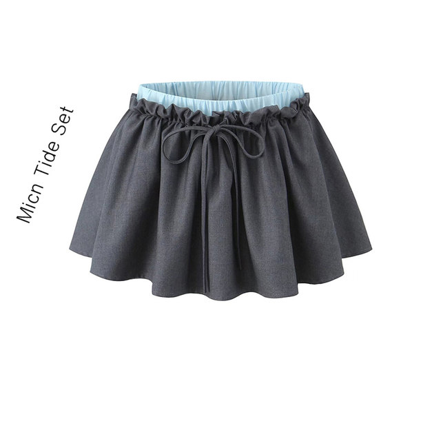 Playful double-waist design low-waist strappy skirt for women