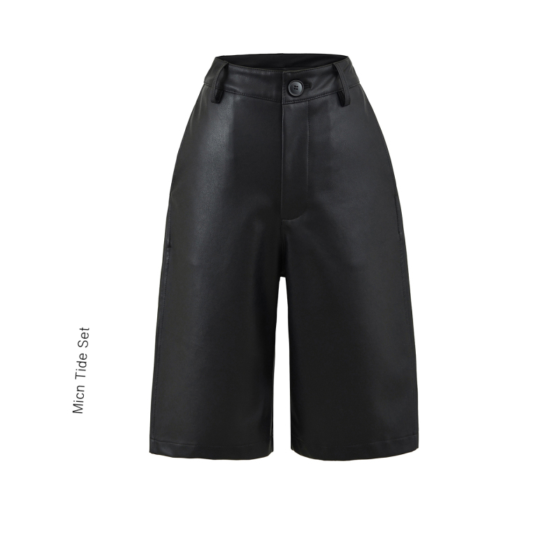 Bm Micn Is a Match Made in Heaven!! Versatile Women's High-Quality Pu Leather Mid-Length Shorts, Slimming Straight-Leg Shorts