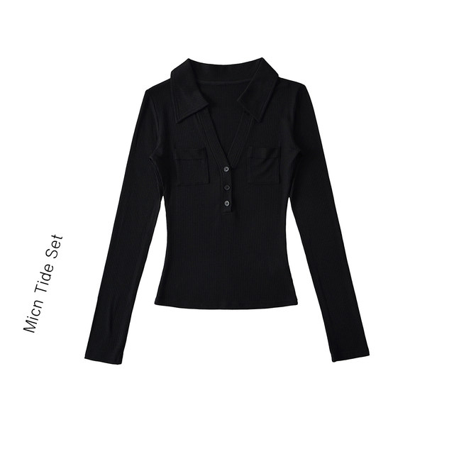 Polo collar dark gray bottoming top