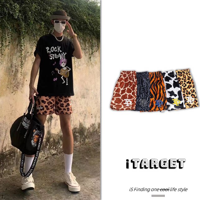 IP American knee shorts trendy brand BAO WEN printed loose mesh breathable casual basketball running quarter pants summer