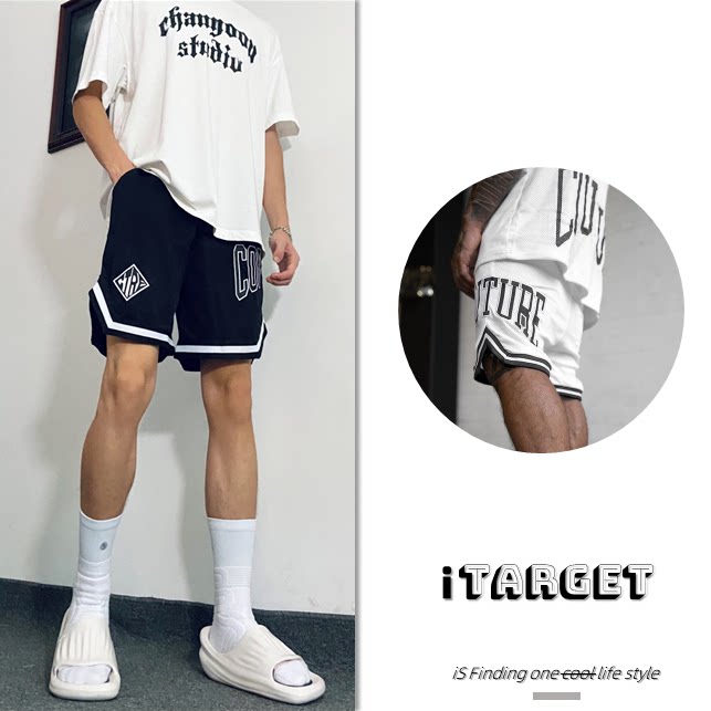 American but knee-dry shorts printing fitness INS High Street Tide Outdoor basketball training five-jerseys