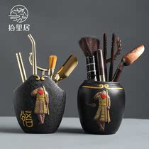 Shiliju six gentlemen set Copper tea ceremony accessories Ebony clip Tea spoon brush Tea decoration