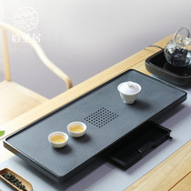 Shiliju whole black gold stone tea tray Natural water storage drawer Dry brewing Kung Fu tea set Tea table Household tea tray