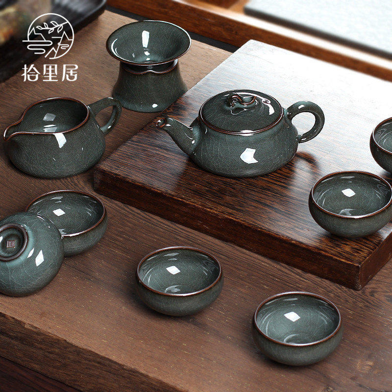 ShiLiju Complete set of kung fu tea sets high-grade handmade kiln iron tire ice cracked celadon teapot teacup set for home