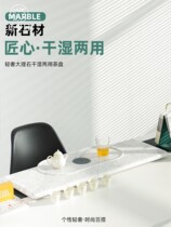  Shiliju Modern simple light luxury marble tea tray Natural whole household dry soaking black gold stone tea table Tea sea