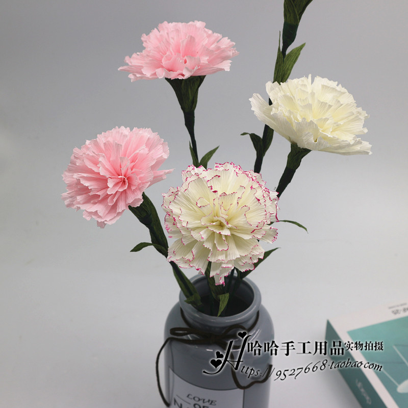 Paper art Flower Wrinkle Paper Carnation material bag DIY handmade paper Flower Teacher's Day Mother's Day Three-eight presents