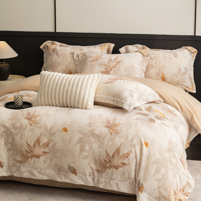 Golden Sun Autumn and Winter Thickened Aien Velvet Four-Piece Set Warm Milk Velvet Flannel Aien Fiber Bedding