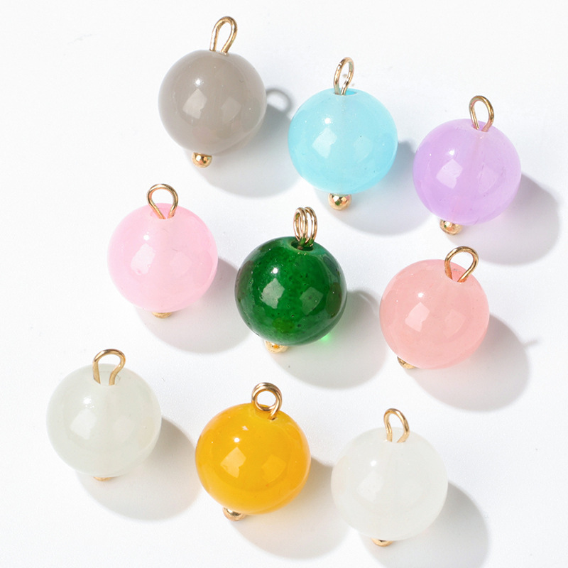 Cheongsam Imitation Jade Glass Buttons Round Colored Pearl Buttons Tang Suit Hanfu Glass Copper Foot Decorative Buttons