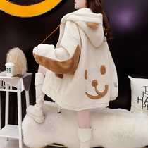 Pregnant womens winter clothing lamb velvet style cardigan sweatshirt 2023 new autumn and winter fashionable outer wear thickened hooded jacket for women