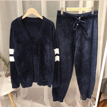 Day Faculty Soft Mian Feather Yarn Autumn Winter Warm Men Long Sleeve Long Pants Pyjamas Pants Pyjamas Casual Loose Home Suit Suit