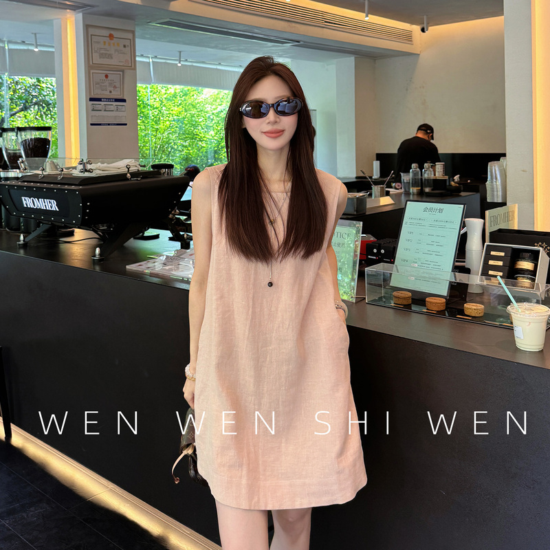 Wenwen Is Wen [Rich Daughter] Tencel Ramie Extra Naughty Pink Dress + Tank Top + Shorts