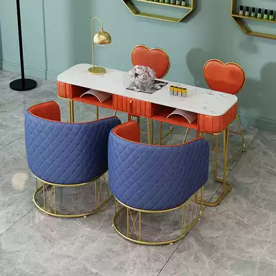 Net red marble nail art table and chair set combination Japanese single double three-person nail art table Manicure table Economical