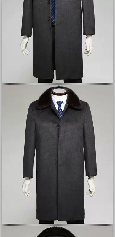 Áo khoác cashmere nam giới trung niên và cao tuổi áo gió nam dài phong cách lông chồn cổ lông dày nam áo khoác len dày của bố trang phục - Áo len