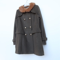 Egtaot S M broken code female winter warm army green wool collar wool woolen coat coat coat 4N4293