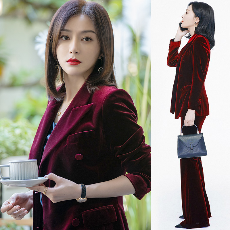 Velvet Suit Set for Women with a High-End Feel, 2023 New Style Flared Pants, Autumn and Winter Workwear, Professional Elegant Women's Formal Wear