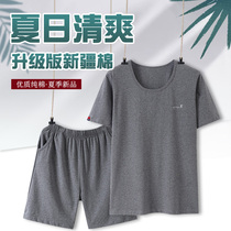 Sleepwear Men Summer Pure Cotton Summer Thin short sleeves shorts Half sleeve round collar Four Seasons Home Casual Suit