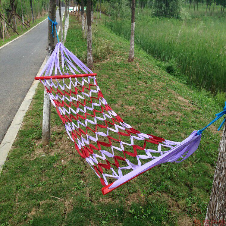 Color webbing mesh Wood sticks Hanging Beds Manufacturer Direct thread webbing Webbing Hammock Outdoor Indoor Creativity Swing Bed