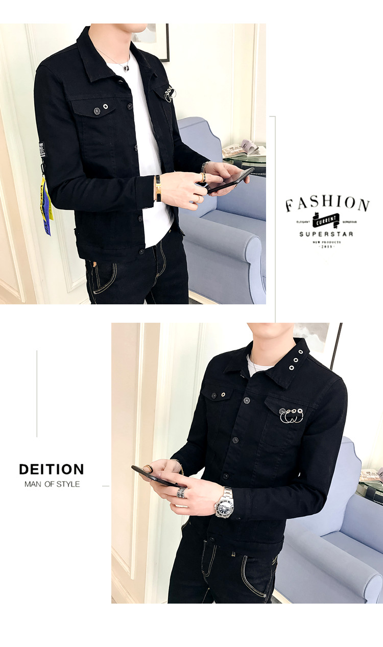 Denim áo khoác nam 2018 mới xu hướng tính cách áo khoác nam mùa xuân và mùa hè sinh viên Hàn Quốc Mỏng đẹp trai scorpion áo khoác denim