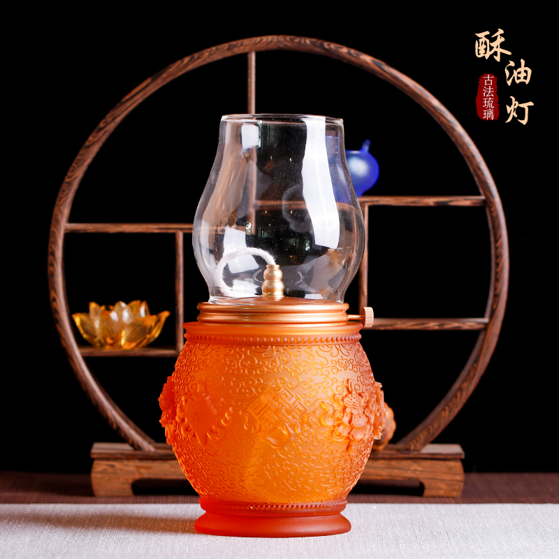 Glazed crisp oil lamp Buddha home dedicated to pendulum 8 auspicious oil lamp Changming lamp Chinese style temple Buddha Tang Crafts Gift Hem