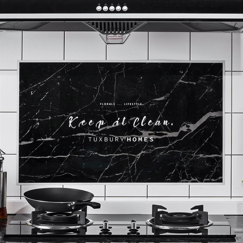 Nordic ins wind kitchen anti-oil stickers Waterproof self-adhesive anti-fouling high temperature resistant high temperature table hood tile overall cabinet stickers