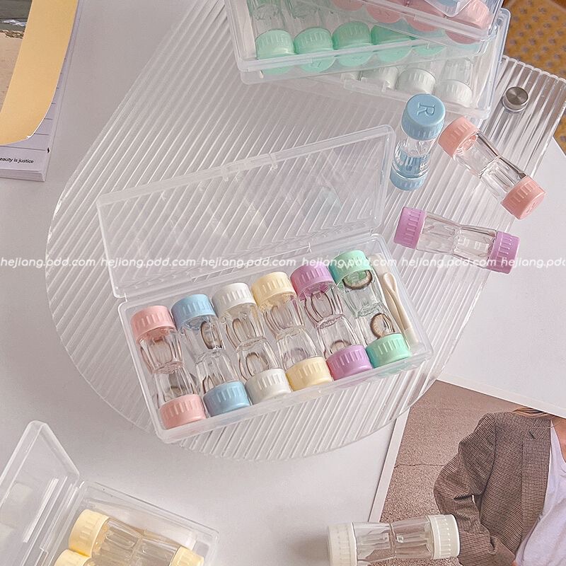 Rgp Contact Lens Case 6 Pairs Storage Box Double-Ended Unisex Multi-Pack Transparent Portable High-End Contact Lens Care Box