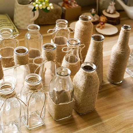 Nordic Creative Pure Handmade Hemp Rope Decoration Vases Zakka Glass Art Desktop Pendulum Pieces Dried Flower Hydroponic Vases