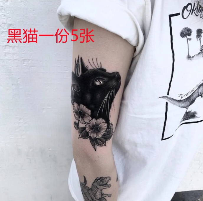TATTOO Hand-painted Black Cat Flower Arm Korean Simple Waterproof Tattoo Sticker