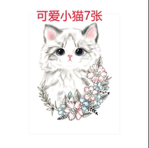 Cute little kitty pattern tattooed with waterproof female persistent hand-painted colorful flowers little fresh stickers