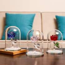 Crystal rose forever flower creative birthday gift for girls girl heart small ornaments glass cover desktop decorations