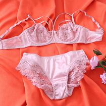 Sexy Hollow Ultra-thin Bra Set Thin Section Lace No Sponge Transparent Large Size E Cup Big Chest Display Small Underwear