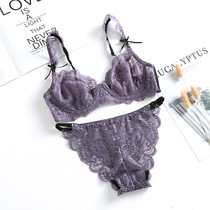Bra underwear suit womens hot girl sexy bra small chest gathering fun transparent coquettish ultra-thin lace
