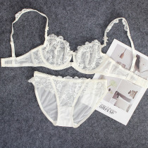 European and American sexy lace ultra-thin underwear set temptation no sponge bra transparent perspective bra thin size Summer