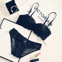 French luxury sexy black lace small chest half cup thin bra set lady seduction lingerie size transparent