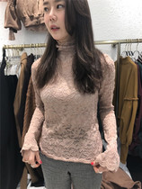 LAMP Korea East gate womens clothing 2020 spring new pure color horn sleeves 100 lap high lead lace jersey undershirt