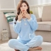 Phiên bản Hàn Quốc của mùa thu và mùa đông dễ thương phụ nữ dày nhung san hô nhung mùa thu cổ tròn áo thun flannel nhà dịch vụ pyjama thu đông Giống cái