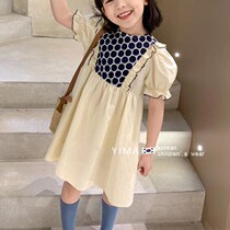 Korean Version Online Red Girl Bubble Cuff Dress 2021 Summer Dress Little Girl Fairy Short Sleeve Polenta Princess Dress