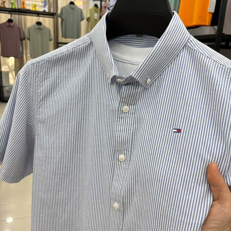 Foreign Trade Genuine 100% Cotton Short-Sleeved Shirt Men's Summer New Business Casual Young and Middle-Aged Stripesd Shirt Thin Foreign Trade Genuine 100% Cotton Short-Sleeved Shirt Men's Summer New Business Casual Young and Middle-Aged Stripesd Shirt Thin
