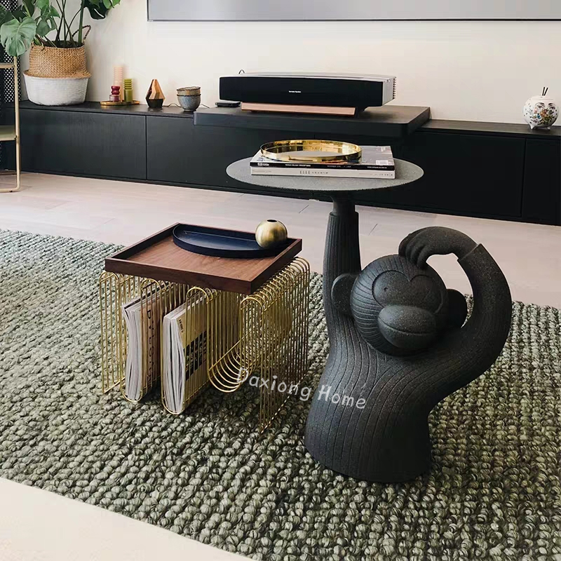 Nordic monkey tray coffee table Light luxury small apartment designer creative art personality living room special-shaped round edges a few