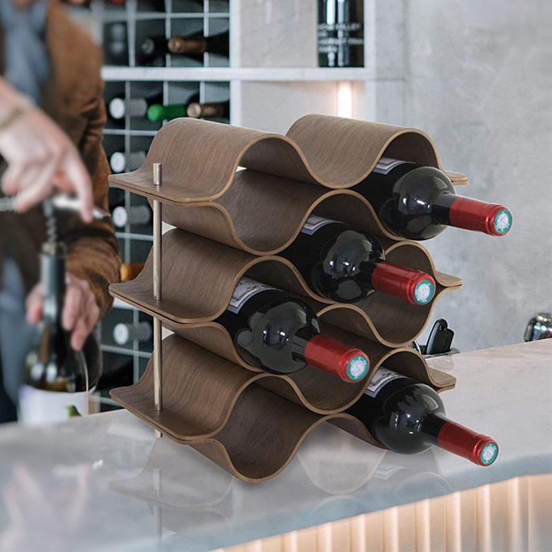 Dining room bar table solid wood wine rack household simple wavy wine wine rack display rack wood