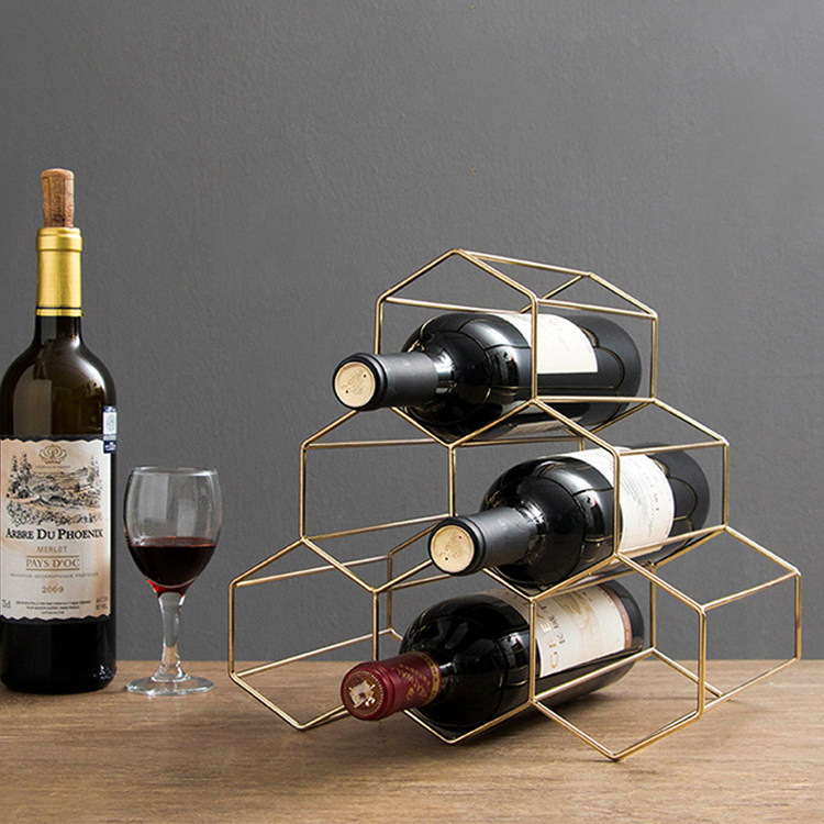 Nordic style bar Golden Iron Art Wine Shelf Creative Dining Room Bar Red Wine Wine Rack Modern Minima Decorated Wine Rack