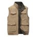 Mùa xuân và mùa thu nam vest giản dị trung niên nam nhiều túi cotton vest trung niên bố tải áo mỏng áo khoác nam thu đông Áo vest cotton