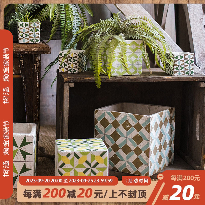 Culvert Oxygen Square Body Cement Floral mood Stable flower vase Vase Decoration with Fresh Art Style-Taobao