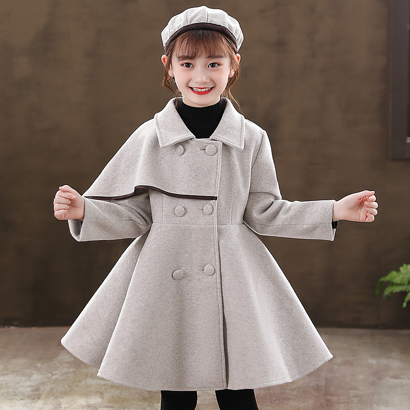 Korean girls' winter clothes new mid-length quilted coat fashion middle-aged and older children's foreign style woolen red coat windbreaker