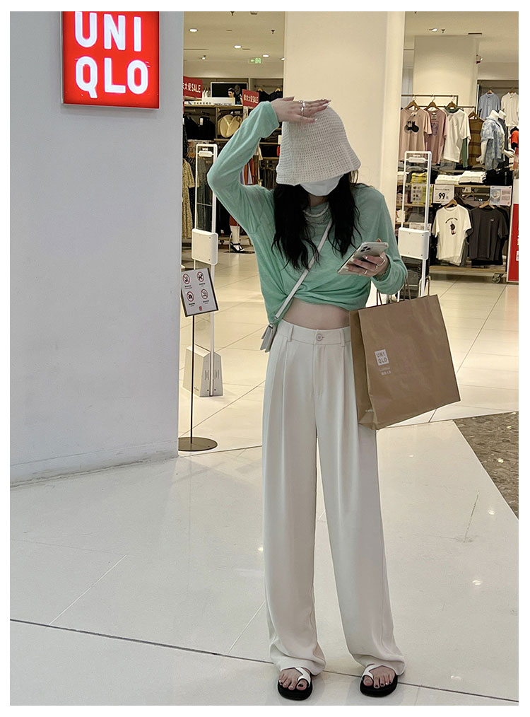 粉色阔腿裤女春秋新款高腰垂感宽松显瘦西装拖地裤夏季休闲直筒裤详情2